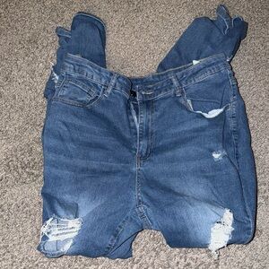 Shein Curve Stylish Blue Distressed Stacked Women Jeans